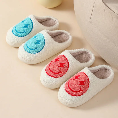 Adult women's plush home slipper in a cartoon love design with a round toe and non-slip PVC sole.