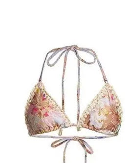 Women's creamy-white floral bikini suit with detachable skirt for beach and water sports