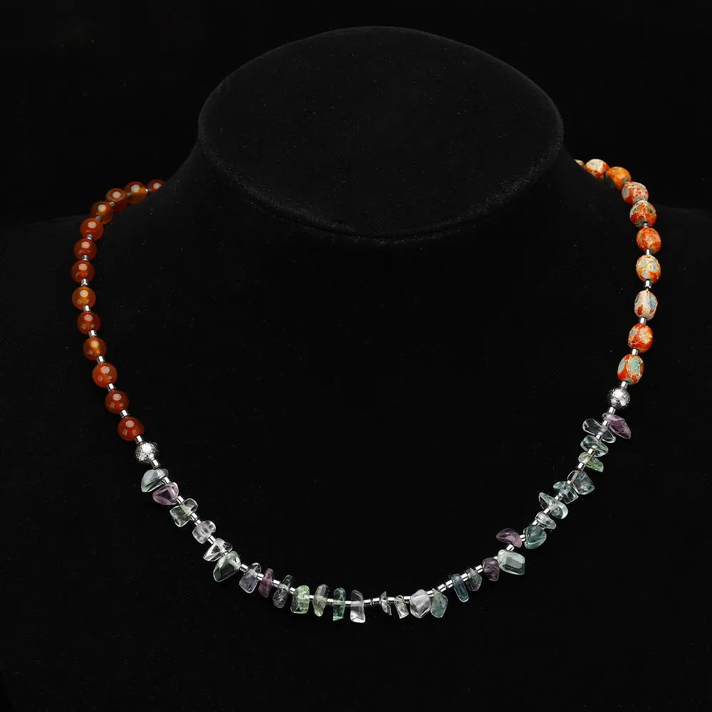 Hand-woven red agate round beads bracelet with geometric shapes and texture design