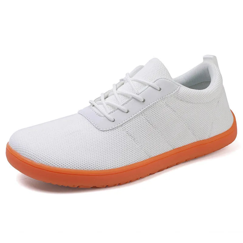 Men's black Flyknit walking shoes with round toe and rubber sole on a white background.