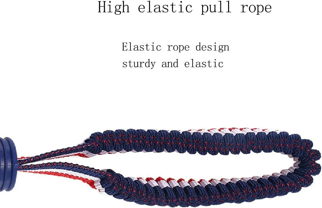 Blue dog ball with rope toy showing 6.5cm diameter textured rubber ball on 29cm rope for dental cleaning and tug-of-war
