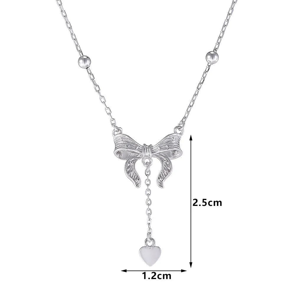 S925 sterling silver adjustable necklace with butterfly and heart pendant on O-ring chain