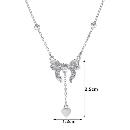S925 sterling silver adjustable necklace with butterfly and heart pendant on O-ring chain