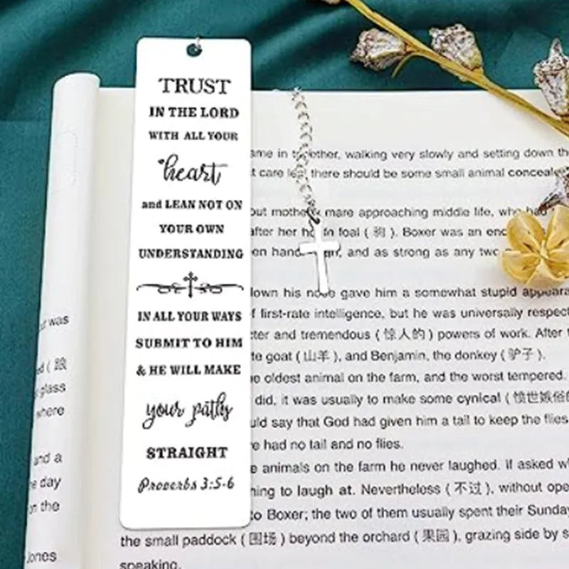 Stainless steel bookmark with engraved Bible verse text in CFS5170 steel colour