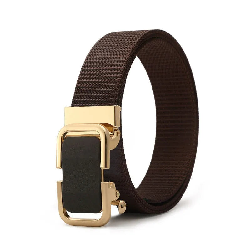 Men's toothless nylon canvas belt with an alloy buckle shown in Army Green colour, length 120cm.