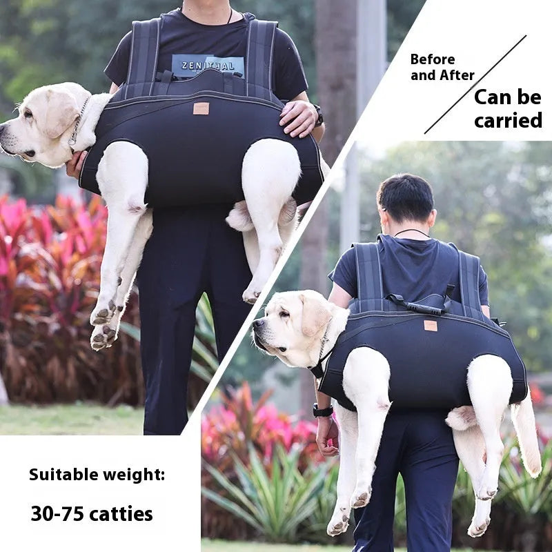 Black oxford cloth dog backpack for medium and large pets with adjustable straps