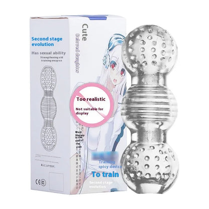 Transparent TPE male enhancement exerciser with turtle head design and seven vibration settings