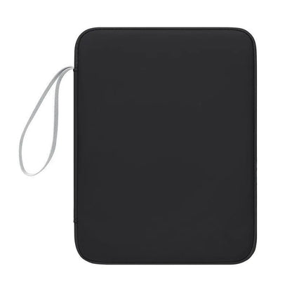Imitation leather tablet protective case with handle in black colour showing fabric interior