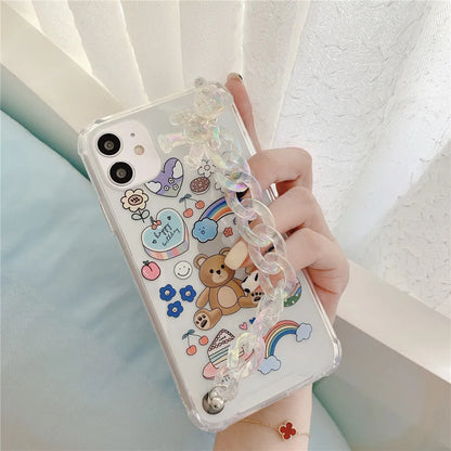 Bear chain protective phone case for iPhone with Japanese Korean cartoon design