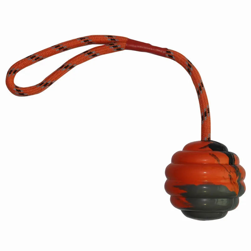 6x30cm multi-colour rubber pet toy ball with rope knot design for dogs