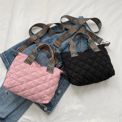 Oxford cloth shoulder messenger bag in horizontal square shape with single strap and sandwich pocket