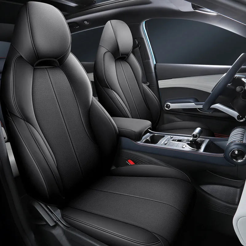 BYD Yuan PLUS car seat with fitted all-inclusive cushion cover in Adventure Green colour.