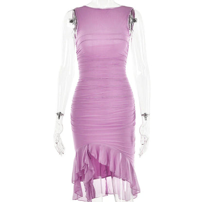 Chic sleeveless sheath dress in various colors, featuring a unique collage/splicing design and a form-fitting silhouette