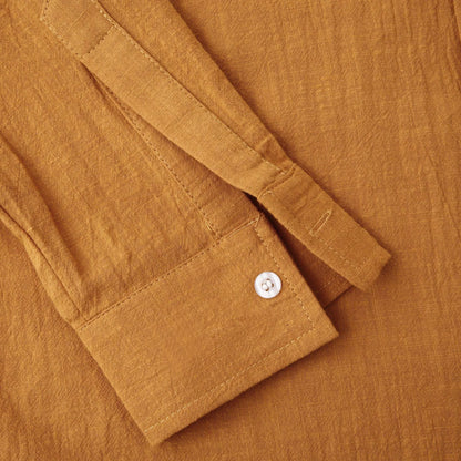 Men's brown cotton blend slim-fit long sleeve shirt and matching casual trousers coordinated set