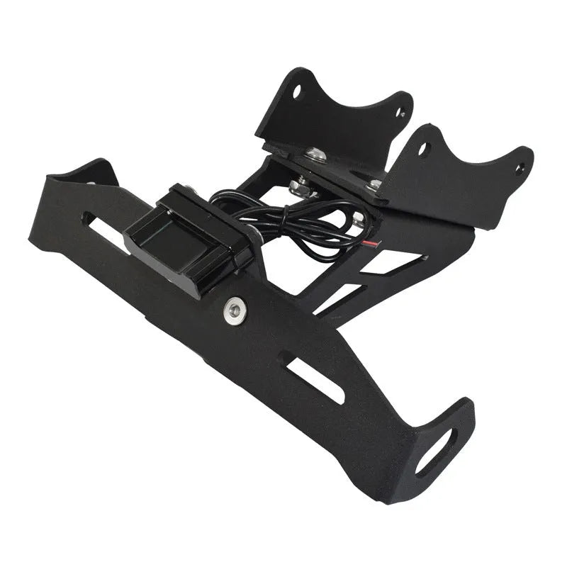 Black aluminium alloy licence plate bracket for Honda motorcycles with laser-cut construction