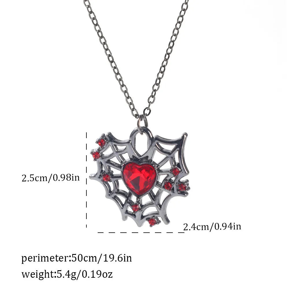 Dark gothic necklace with detailed spider bat pendant on an adjustable metal chain