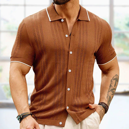 Short-sleeve polo shirt in various classic colors, featuring a unique flocking design and made from soft, breathable Tencel fabric