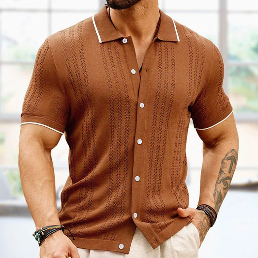 Short-sleeve polo shirt in various classic colors, featuring a unique flocking design and made from soft, breathable Tencel fabric