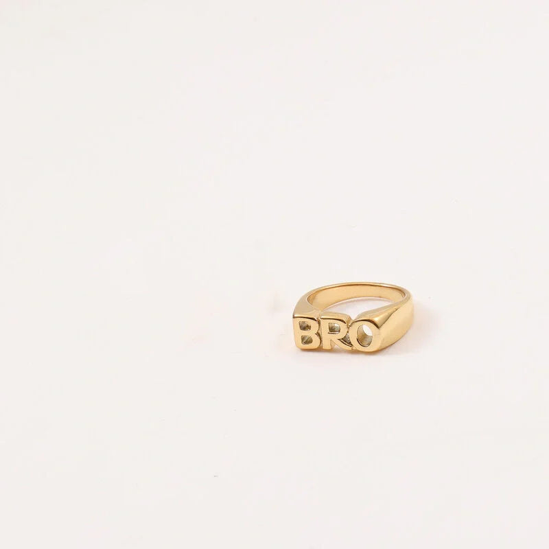 18K gold plated titanium steel letter seal ring with geometric design for women