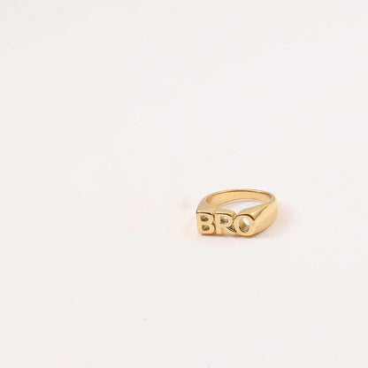 18K gold plated titanium steel letter seal ring with geometric design for women