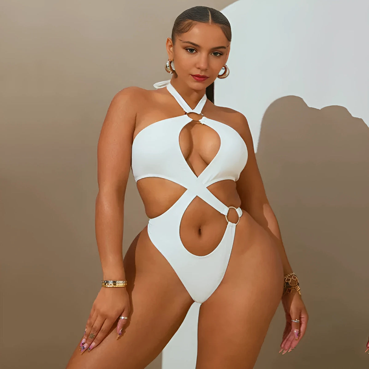 Women's sleeveless jumpsuit with lace-up back detailing and tapered shorts in polyester fabric
