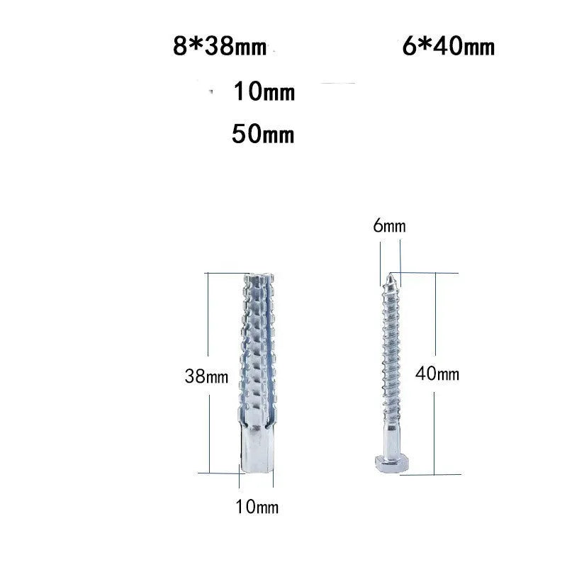 Barbed serrated metal expansion screw anchor for brick and concrete walls in various sizes.
