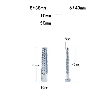 Barbed serrated metal expansion screw anchor for brick and concrete walls in various sizes.
