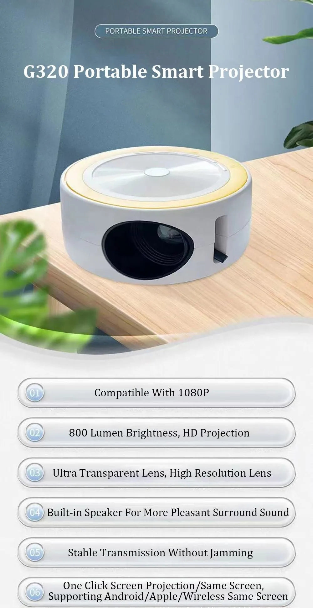YT200 wired LED projector in portable 110x47mm design with same-screen projection capability