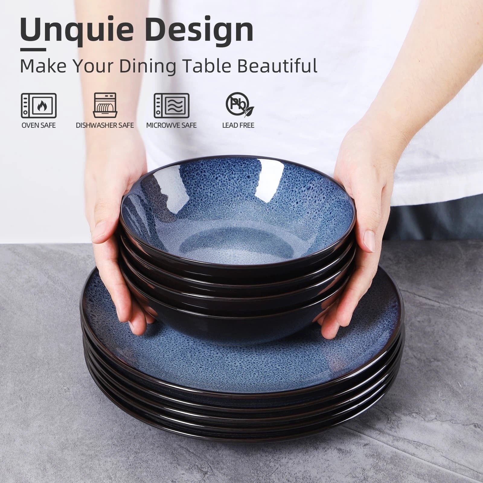 Unique peacock green ceramic bowl set, 30oz each, dishwasher, microwave, and oven safe