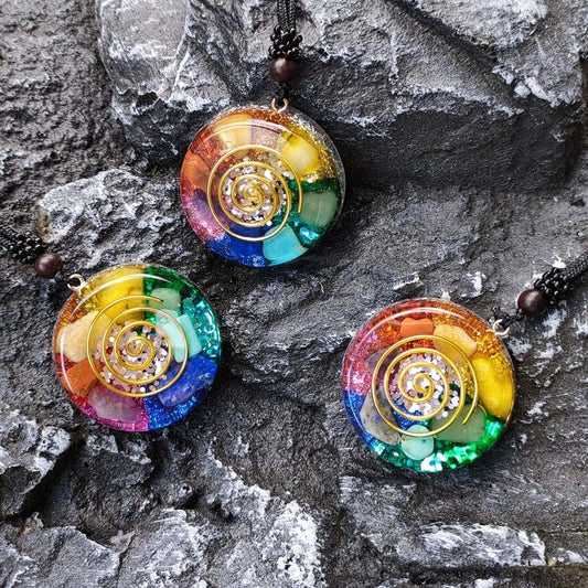 Elegant Chakra Multicolor Onyx Jade Pendant Necklace showcasing vibrant colours and intricate design.