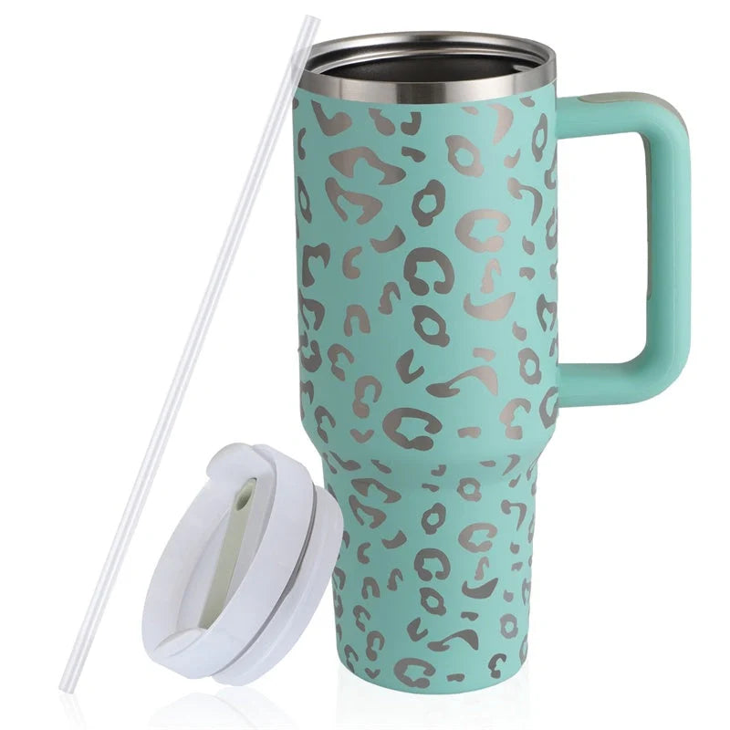 40oz stainless steel straw coffee mug with handle, ideal for travel