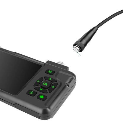 Handheld industrial endoscope with a 4.5-inch screen and a 1-metre black probe cable extended.