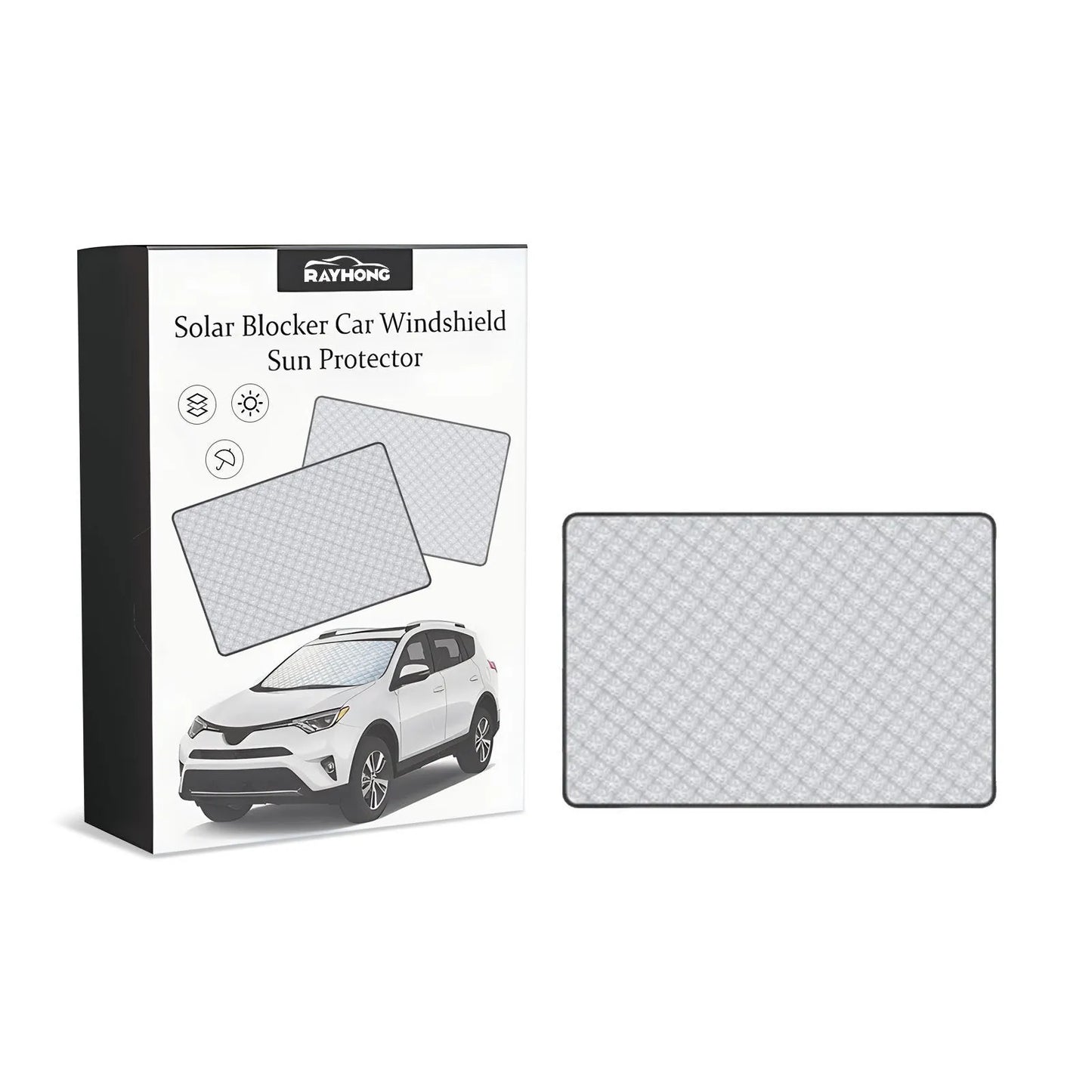 Car windshield aluminium film frost cover showing reflective surface and 140x95cm dimensions