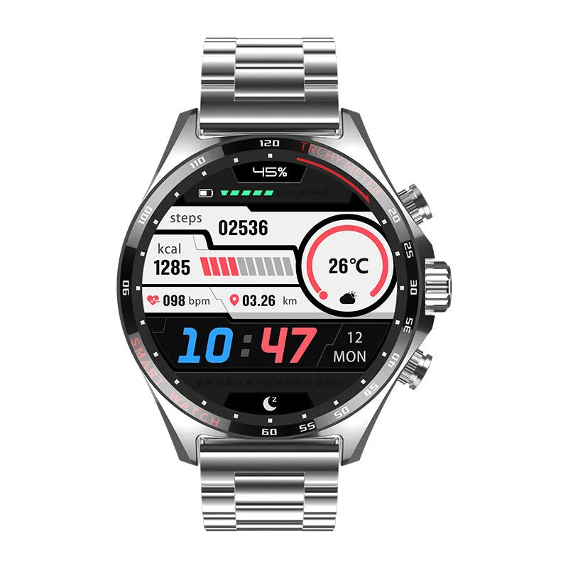 Smart watch with sports health monitoring featuring TFT touchscreen, waterproof design for tracking steps, heart rate, blood pressure, sleep and blood oxygen with 7-14 day battery life in black, silver or gold