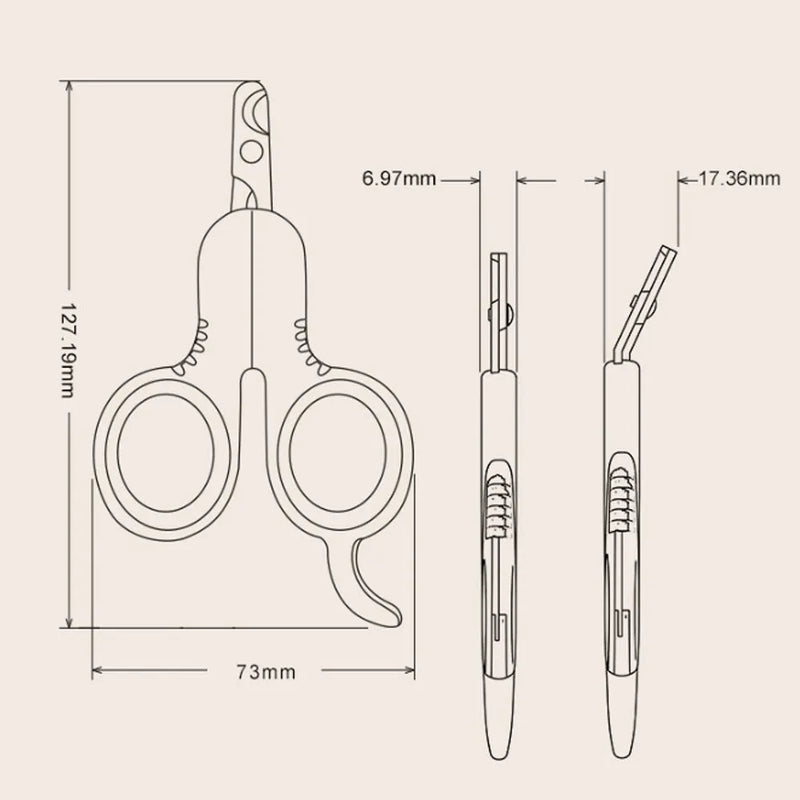 Pet nail clippers with curved tips and stainless steel blades for clean, safe claw trimming on cats, kittens, and small breed dogs under 10lbs.