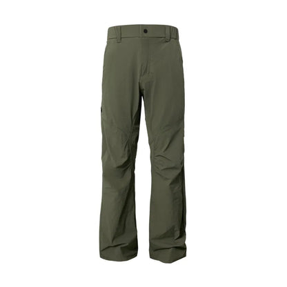 Men's straight leg casual trousers in army green with a mid waist and elasticated back.