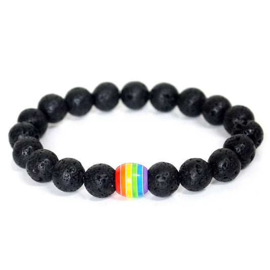 Pride Rainbow Bead Bracelet with natural stones, celebrating diversity and love