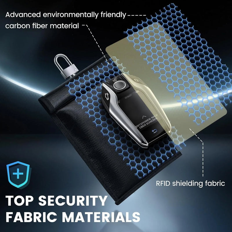 RFID Signal Blocking Car Key Pouch in Fireproof Glass Fibre Fabric, Flame Retardant Explosion-Proof Material, Sewn Solid Colour Mobile Phone Style Key Case for Vehicle Key Storage and Everyday Carry