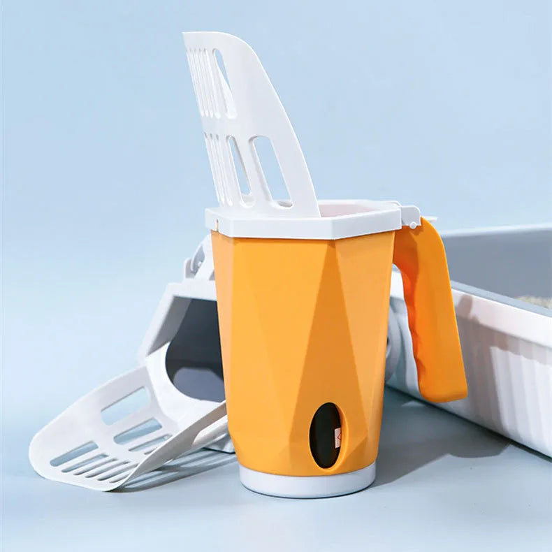 Large grey self-cleaning cat litter scoop with PP construction for pet waste removal