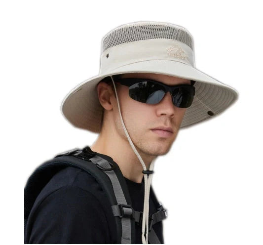 Breathable mesh bucket hat with 9cm brim for outdoor sun protection