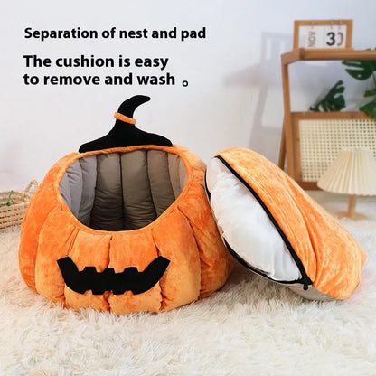 Halloween pumpkin design cat nest pet bed in orange or black cloth fabric