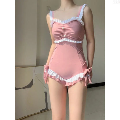 Women's solid colour one-piece swimsuit in milk silk fabric for sun protection
