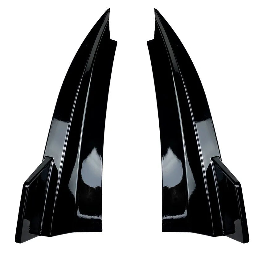 Car rear corner protectors in PP plastic, shown in piano black and carbon fibre pattern finishes