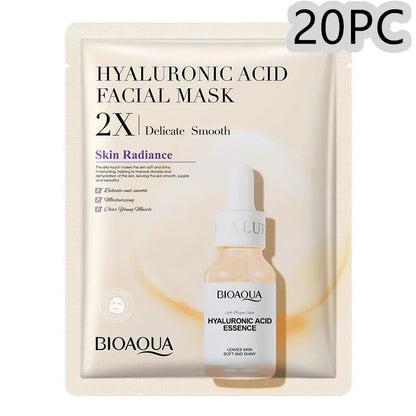 White collagen and hyaluronic acid facial sheet mask in 30g gel format on skin