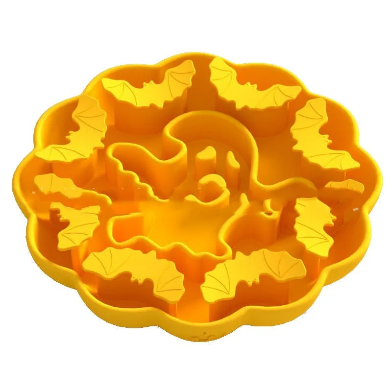 Edible silicone dog slow feeder bowl in multiple geometric shapes with raised interior pattern