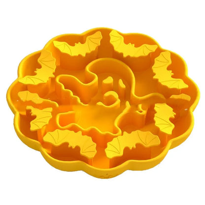 Edible silicone dog slow feeder bowl in multiple geometric shapes with raised interior pattern
