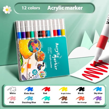 Boxed set of multicolour acrylic marker pens for student painting and artwork projects