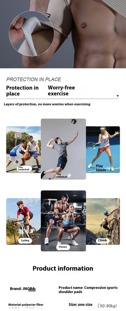 Adjustable skin-colour breathable shoulder support strap for sports like weightlifting and cycling.