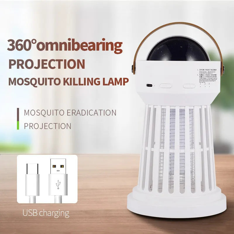 White electric mosquito killer lamp with star projection and folding handle for 20m² coverage