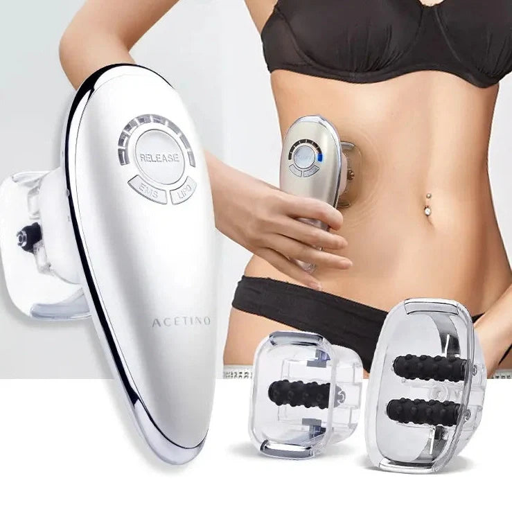 White EMS vacuum massage device with large and small suction cups, measuring 154mm long with control buttons
